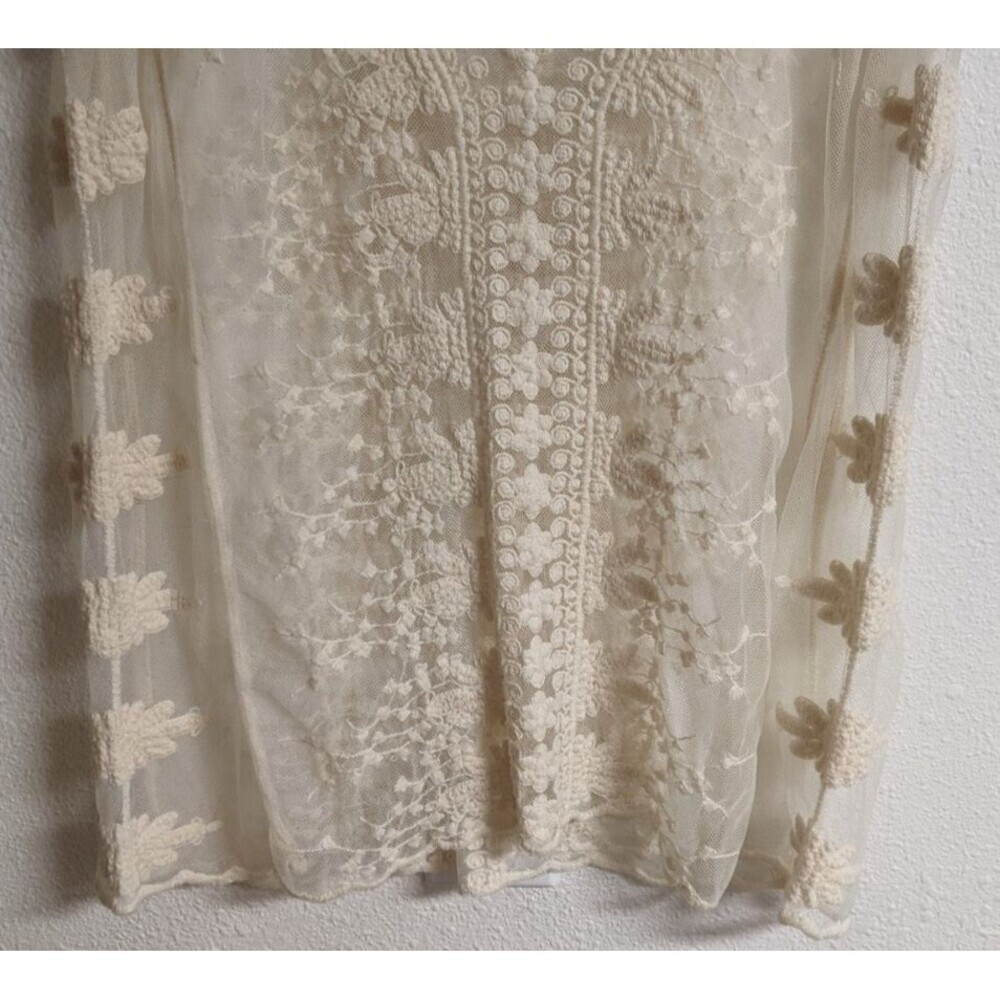 SUNDANCE Ivory Floral & Lace Short Sleeve Scoop Neck Tunic Top Medium - Picture 3 of 7
